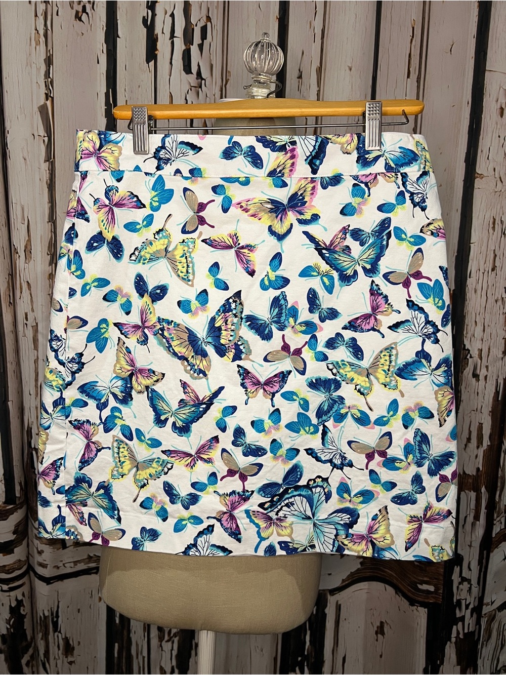 Butterfly Print White A-Line Skirt